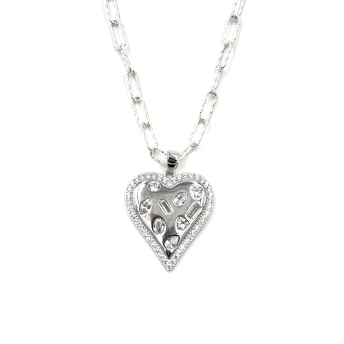 Ashley Gold Sterling Silver Multi-Shaped CZ Heart And Diamond Cut Chain Necklace