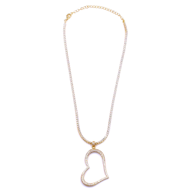 Ashley Gold Sterling Silver Gold Plated CZ Encrusted Open Heart Tennis Necklace