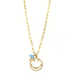 Ashley Gold Stainless Steel Gold Plated Enamel Mushroom And Large Smily Face Pendant Necklace