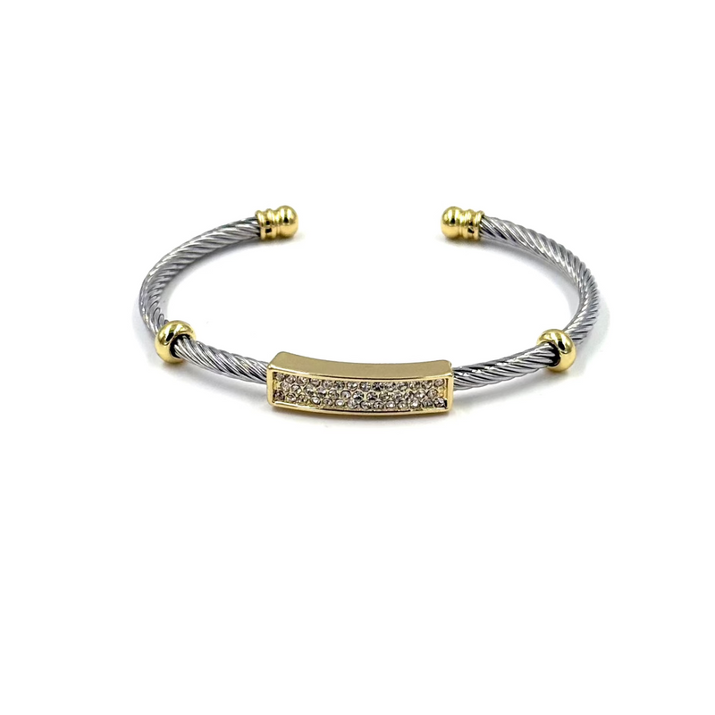 Ashley Gold Stainless Steel Two Toned CZ Bar Bangle Bracelet