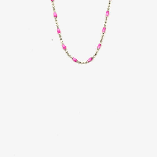 Ashley Gold Sterling Silver Ball Design Chain And Pink Enamel Necklace