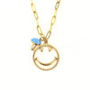 Ashley Gold Stainless Steel Gold Plated Enamel Mushroom And Large Smily Face Pendant Necklace