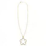 Ashley Gold Stainless Steel Gold Plated Open CZ Flower Pendant Long Necklace