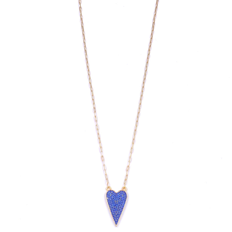 Ashley Gold Stainless Steel Gold Plated Blue CZ Encrusted Heart Pendent Necklace
