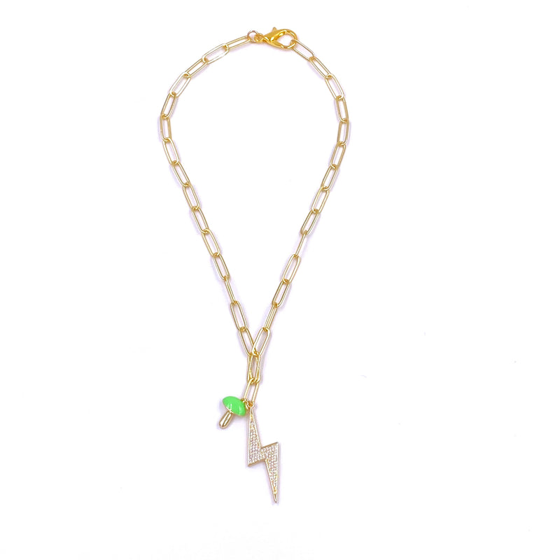 Ashley Gold Stainless Steel Gold Plated Link Double Bolt Charm Necklace