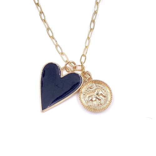 Ashley Gold Stainless Steel Gold Plated Double Charm Enamel Heart Necklace