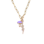 Ashley Gold Stainless Steel Gold Plated Double Charm CZ Necklace