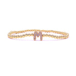 Ashley Gold Stainless Steel Gold Plated Center CZ Initial Bead Stretch Beaded Bracelet
