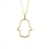 Ashley Gold Stainless Steel Gold Plated Open CZ Hamsa Hand Pendant Long Necklace