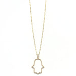 Ashley Gold Stainless Steel Gold Plated Open CZ Hamsa Hand Pendant Long Necklace