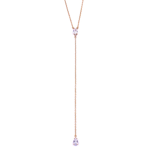 Ashley Gold Sterling Silver Gold Plated CZ Tear Drop Design Lariat Necklace