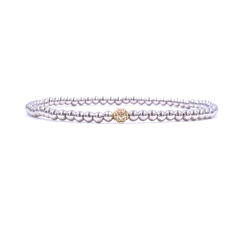 Ashley Gold Stainless Steel Gold Plated 3mm Single CZ Ball Stretch Beaded Bracelet