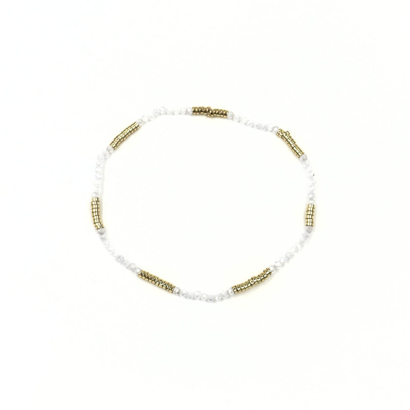 Ashley Gold Stainless Steel Gold Plated Alternate Semi Precious Stone Beaded Stretch Bracelet