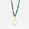 Ashley Gold Stainless Steel Gold Plated Semi Precious Blue Beaded Design CZ Heart Drop Necklace
