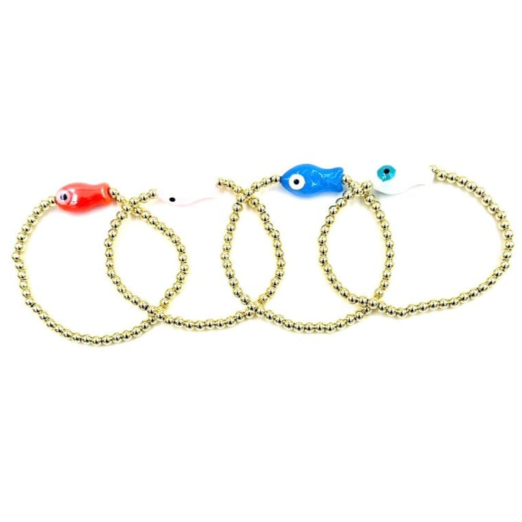 Ashley Gold Stainless Steel Gold Plated Ball Beaded Stretch Enamel Fish Design Bracelet