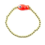 Ashley Gold Stainless Steel Gold Plated Ball Beaded Stretch Enamel Fish Design Bracelet