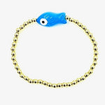 Ashley Gold Stainless Steel Gold Plated Ball Beaded Stretch Enamel Fish Design Bracelet