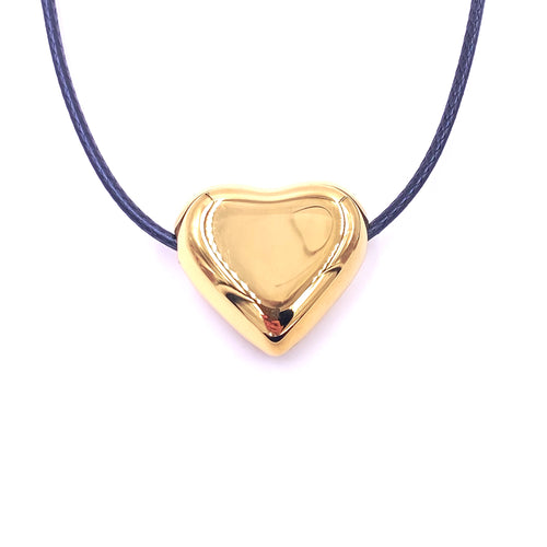 Ashley Gold Stainless Steel Puffy Heart Adjustable Rope Necklace