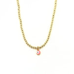 Ashley Gold Stainless Steel Gold Plated Pink Enamel Evil Eye Charm Beaded Necklace