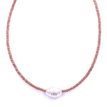 Ashley Gold Stainless Steel Gold Plated Semi Precious Red 2MM Beaded Center Fresh Water Pearl Necklace