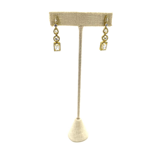 Ashley Gold Stainless Steel Round And Emerald Cut CZ Drop Earrings
