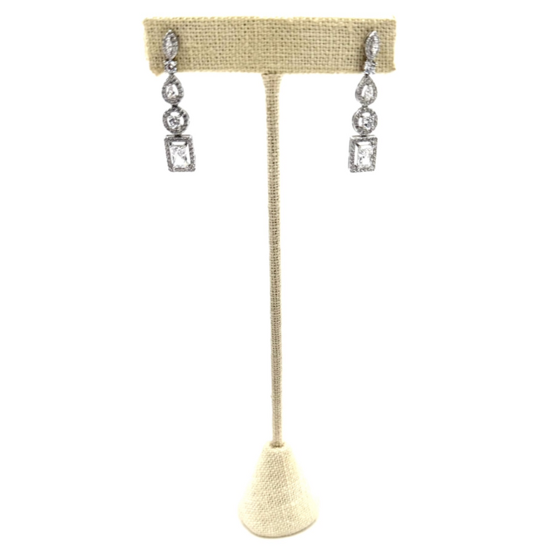 Ashley Gold Stainless Steel Round And Emerald Cut CZ Drop Earrings