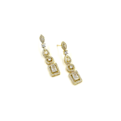 Ashley Gold Stainless Steel Round And Emerald Cut CZ Drop Earrings