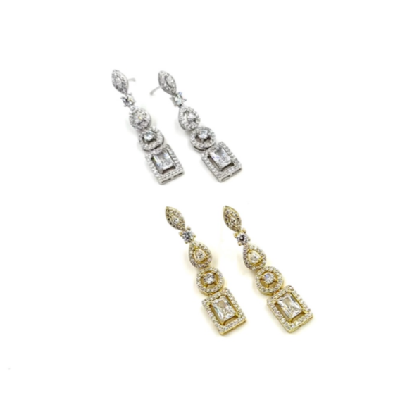 Ashley Gold Stainless Steel Round And Emerald Cut CZ Drop Earrings