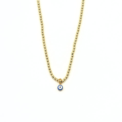 Ashley Gold Stainless Steel Gold Plated Blue Enamel Evil Eye Charm Beaded Necklace