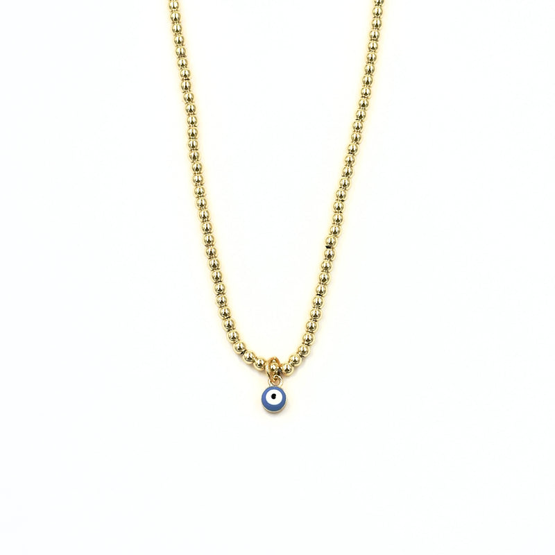 Ashley Gold Stainless Steel Gold Plated Blue Enamel Evil Eye Charm Beaded Necklace