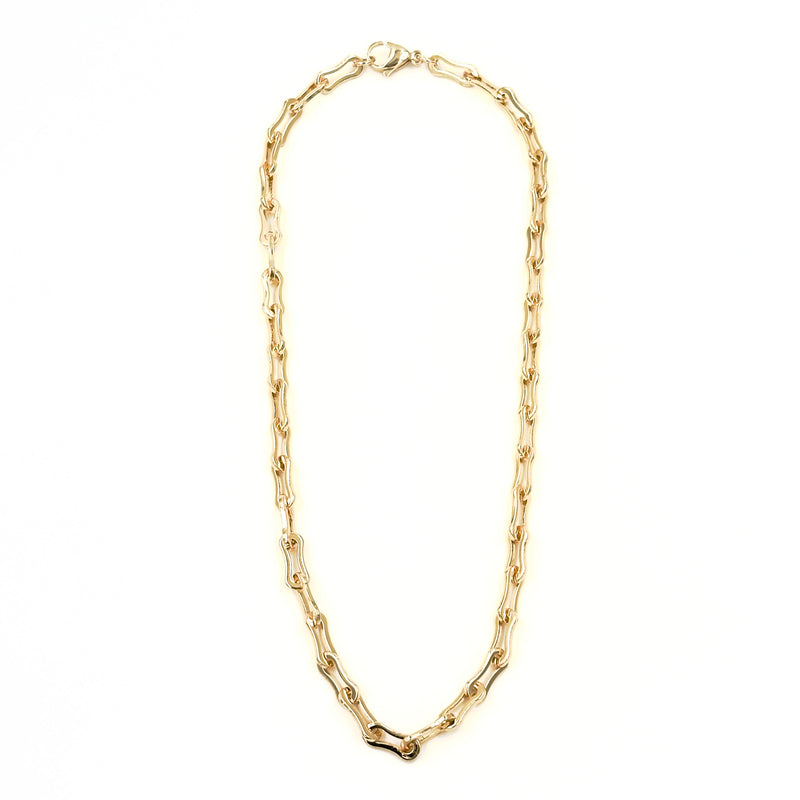 Ashley Gold Stainless Steel Gold Plated Pinched Link Chain Design Necklace