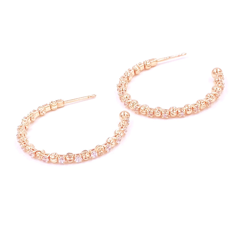 Ashley Gold Stainless Steel Diamond Cut And CZ Hoop Earrings