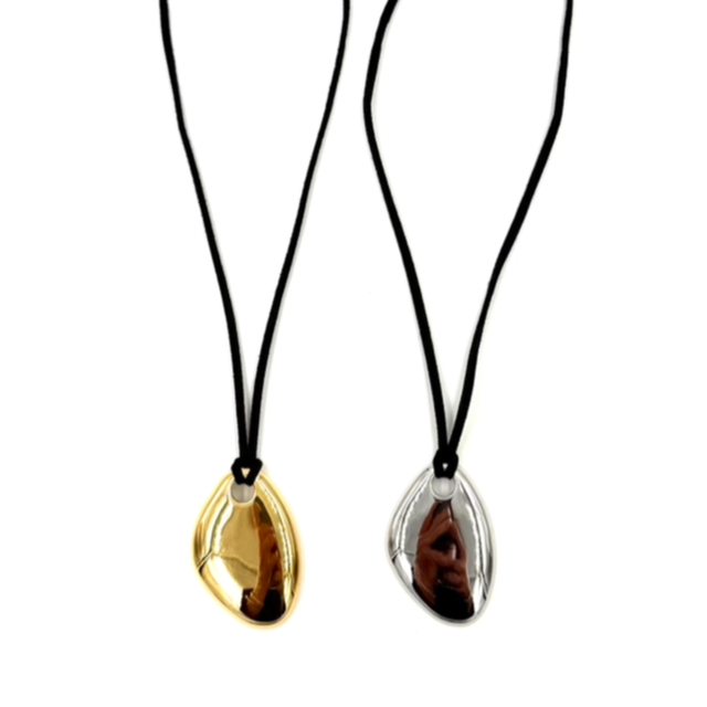 Ashley Gold Stainless Steel Gold Plated Oval Oblong Pendant With Suede Necklace