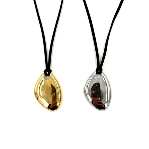 Ashley Gold Stainless Steel Gold Plated Oval Oblong Pendant With Suede Necklace
