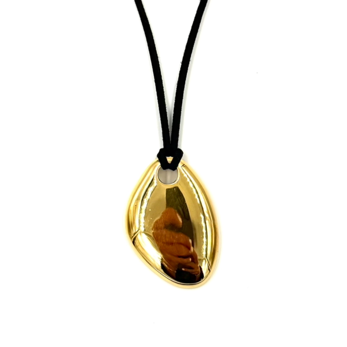 Ashley Gold Stainless Steel Gold Plated Oval Oblong Pendant With Suede Necklace