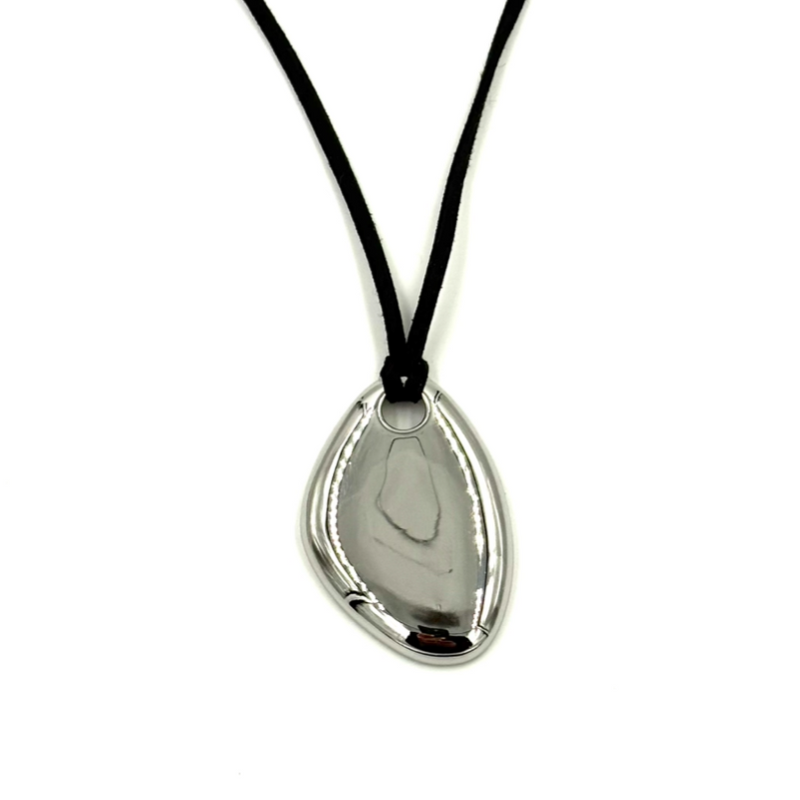 Ashley Gold Stainless Steel Gold Plated Oval Oblong Pendant With Suede Necklace