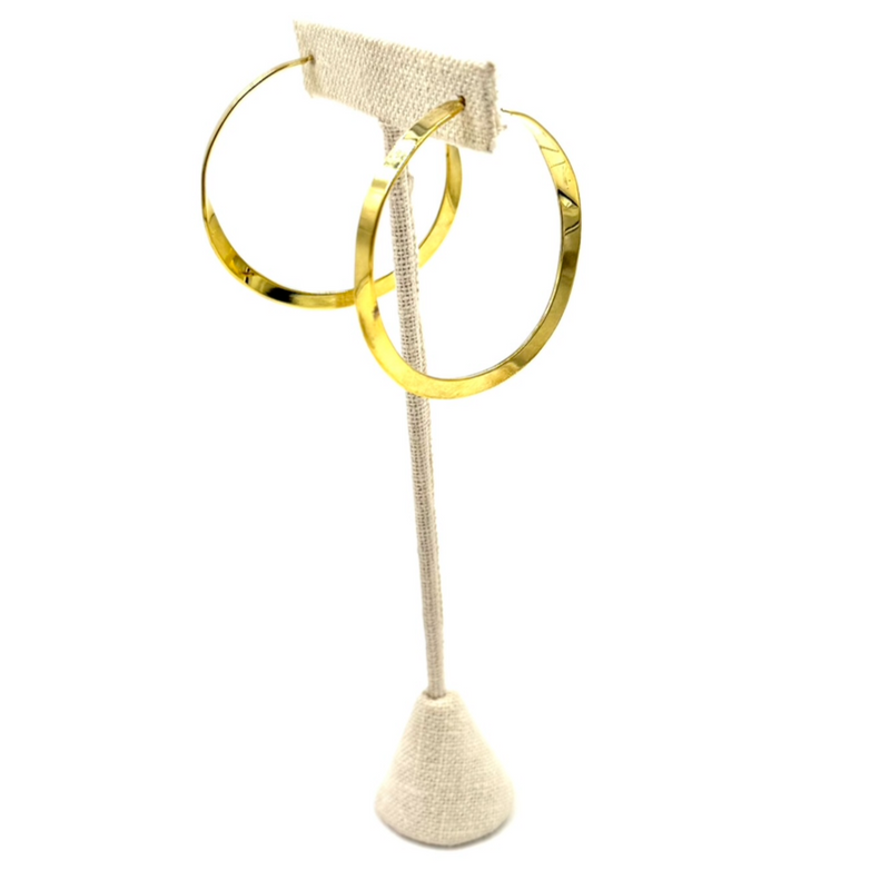 Ashley Gold Stainless Steel Gold Plated 2" Twist Design Hoop Earrings