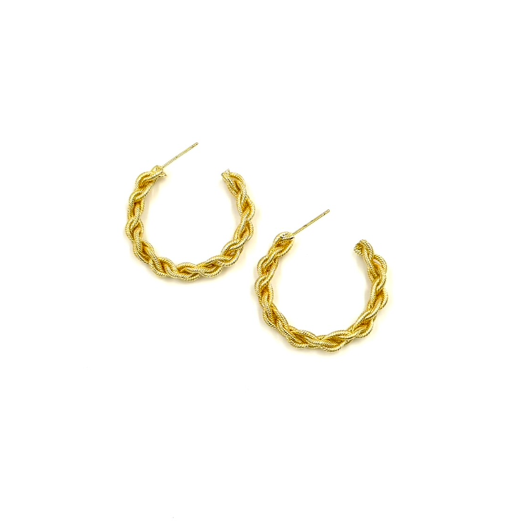 Ashley Gold Stainless Steel Gold Plated Twisted Rope Design Hoop Earrings