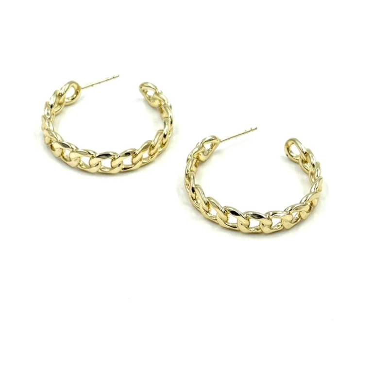 Ashley Gold Stainless Steel Gold Plated Link Design 1.5" Hoop Earrings