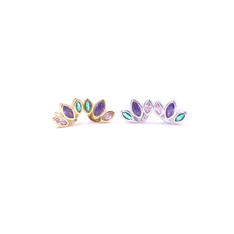 Ashley Gold Sterling Silver Tri Color CZ Stud Earrings