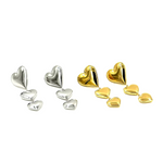 Ashley Gold Stainless Steel 3 Drop Heart Design Earrings