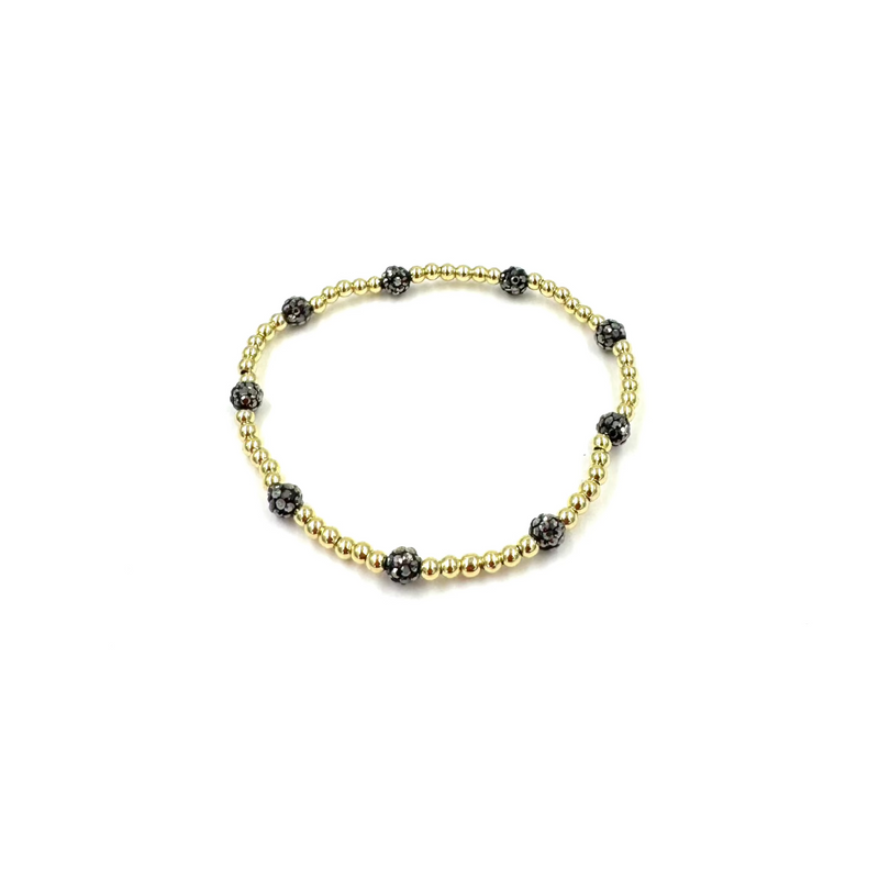 Ashley Gold Stainless Steel Gold Plated Assorted CZ Assorted Ball Cluster Stretch Beaded Design Bracelet