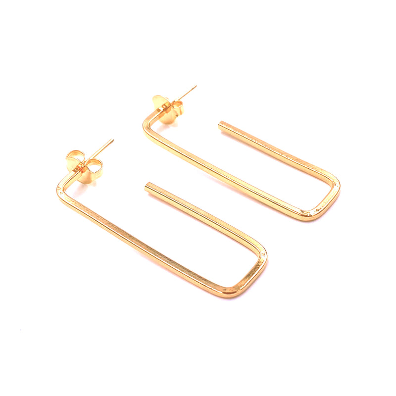 Ashley Gold Stainless Steel Gold Plated Open Rectangle Hoop Earrings