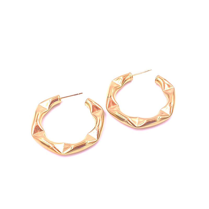 Ashley Gold Stainless Steel Gold Plated Edgy Shape Design Hoop Earrings