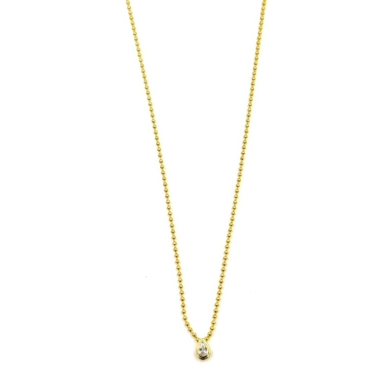 Ashley Gold Sterling Silver Gold Plated Beaded Link Teardrop Bezel Set CZ Necklace