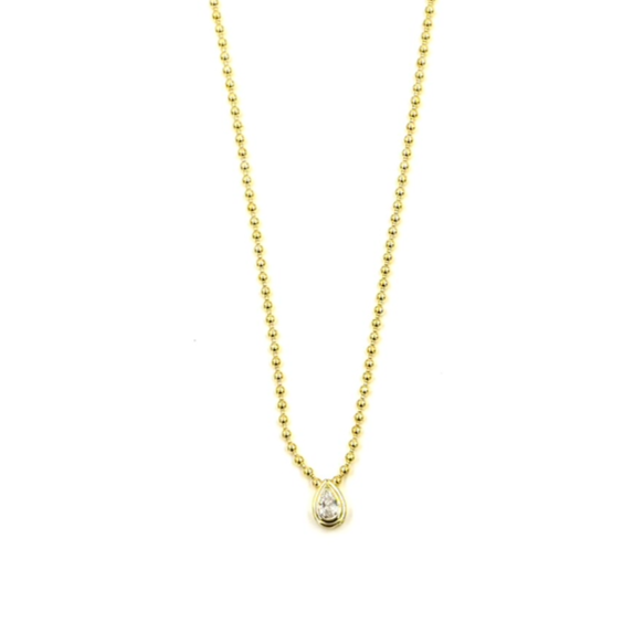 Ashley Gold Sterling Silver Gold Plated Beaded Link Teardrop Bezel Set CZ Necklace