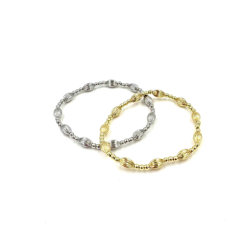 Ashley Gold Stainless Steel Oval Faceted Beaded Stretch Bracelet