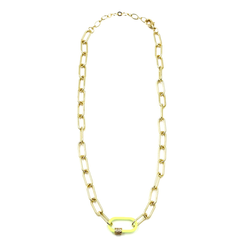 Ashley Gold Stainless Steel Neon Enamel Lock Necklace