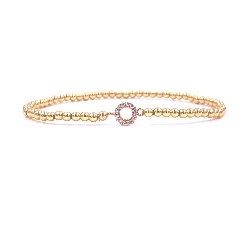 Ashley Gold Stainless Steel Gold Plated Center CZ Open Circle Design Stretch Beaded Bracelet
