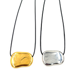 Ashley Gold Stainless Steel Oblong Large Pendant Leather Necklace